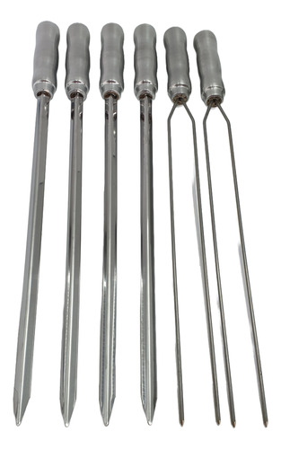 6 Espetos Em Inox Para Churrasco Lamina De 54cm Duplo/espada