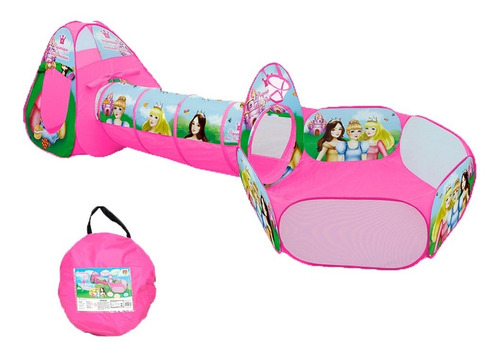 Imagem 4 de 7 de Barraca Infantil Rosa 3 Em 1 Toca Túnel Piscina De Bolinha