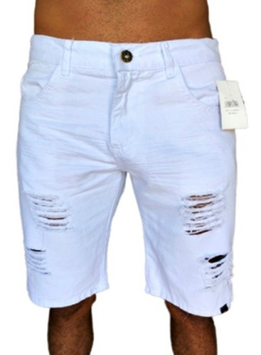 bermuda branca jeans masculina rasgado