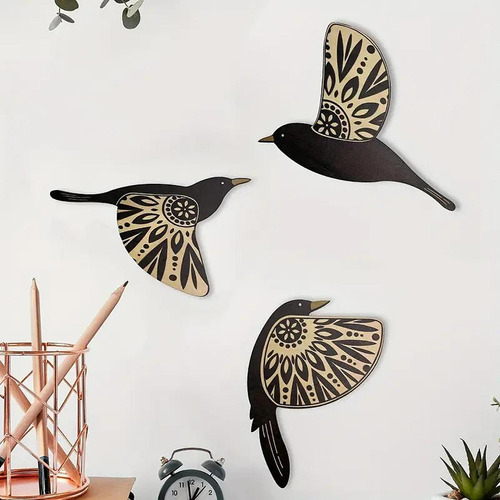 2 X 3 Piezas De Pájaros De Madera Decorativos Para Pared,