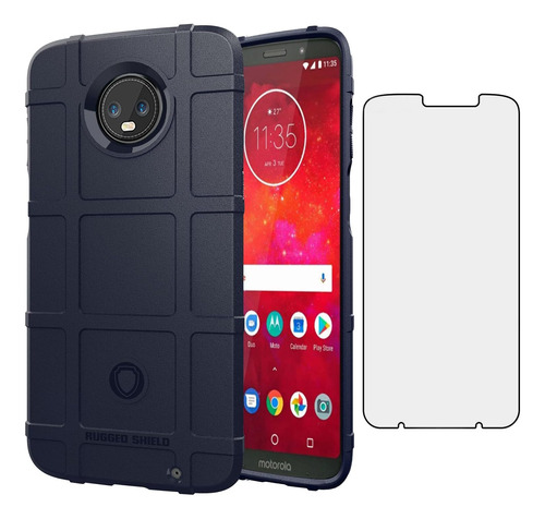 Funda Negra Delgada Resistente + Protector Para Moto Z3 P...