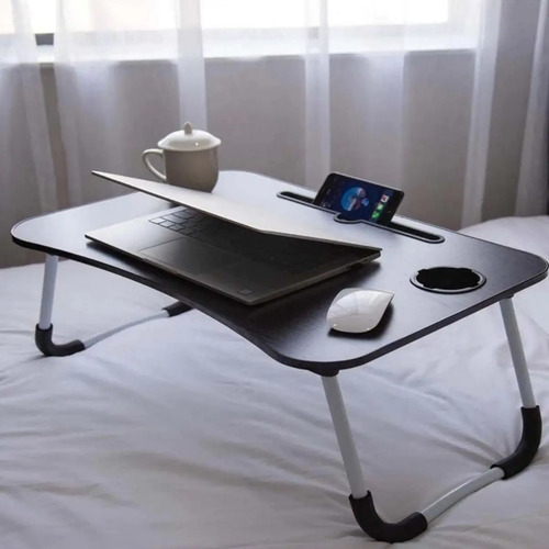 Mesa Dobrável Para Notebook de até 16" Lehmox Preta, Ergonômica e Ajustável Para Cama ou Sofá