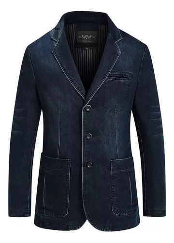 Chaqueta Tipo Blazer De Mezclilla Para Hombre Con Bolsillo Grande Y Corte Delgado