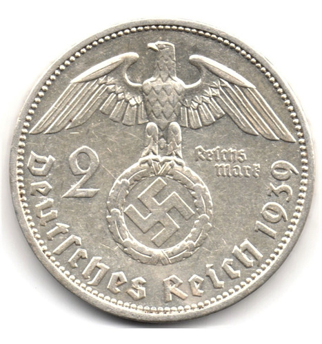 Alemania 2 Reichsmark 1939 Tercer Reich Berlín Plata