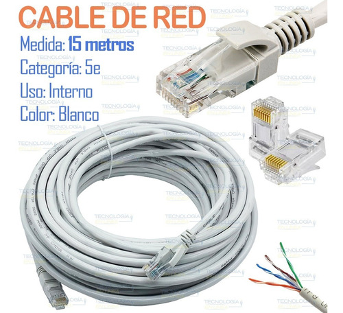 Cable Red, Cable De Internet Cable Lan Utp Cat5e 15mts 