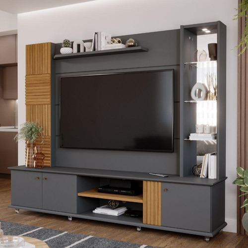 Estante Home P/tv Até 60  100%mdf Riviera Pr Grafite/nature