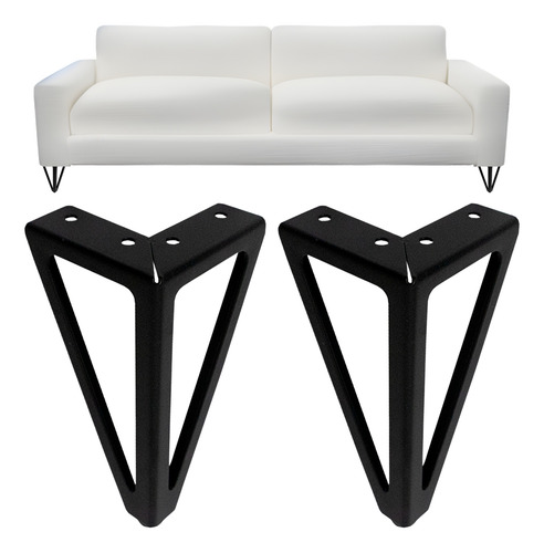 Kit 2 Patas De Metal Para Mueble Sofa Mesa Piramide Negro