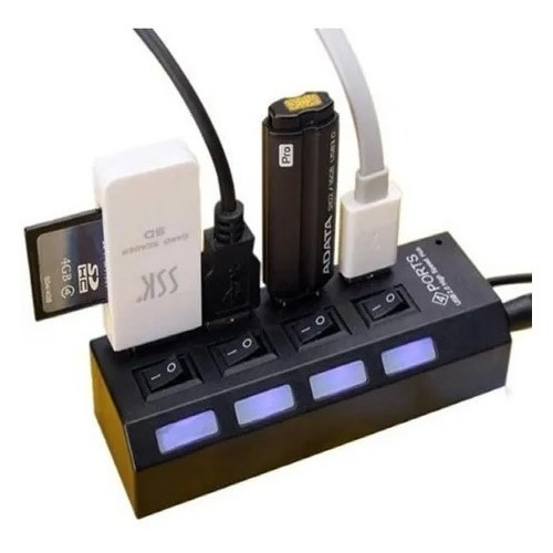 Hub Usb Multiplicador 4 Puertos Usb Luz Led Pc Notebook Full