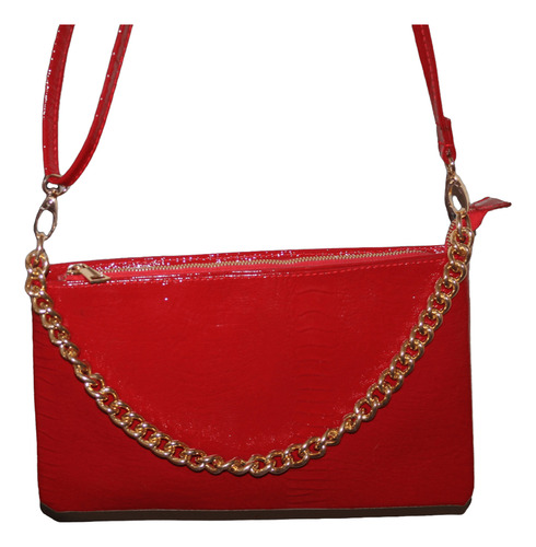 Cartera Mujer Muñequera Piel Charol Cadena Dorada Dama