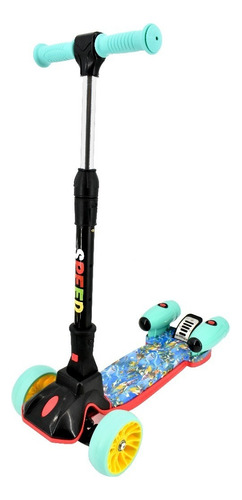 Scooter Patin Plegable Con Sonido Infantil Altura Ajustable Color Negro/azul