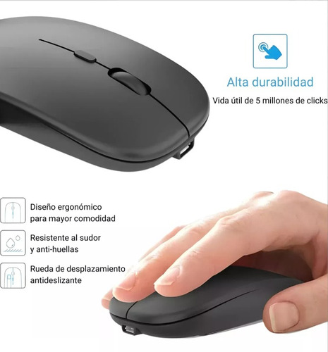Mouse Óptico Inalámbrico Bluetooth 2.4 Recargable Ergonómico Gris