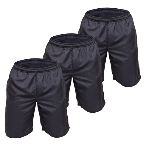 Kit 3 Bermuda Masculina Plus Size Tactel 3 Bolsos Elástico
