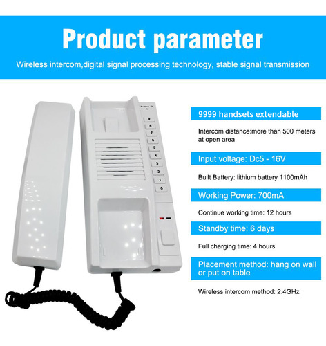 Intercomunicador Inalámbrico De 2,4 Ghz For Casa Fábrica