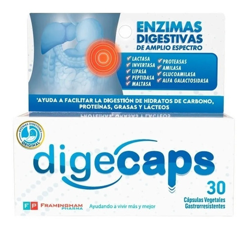 Digecaps Enzimas Digestivas Capsulas Vegetales 30u. Original