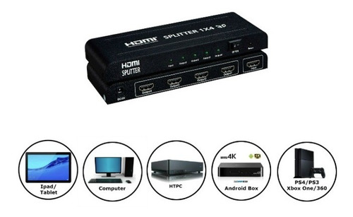 Hdmi Splitter 1x4 Switch 4k 2k Full Hd 1080 Pc Dvd Tv Ps3