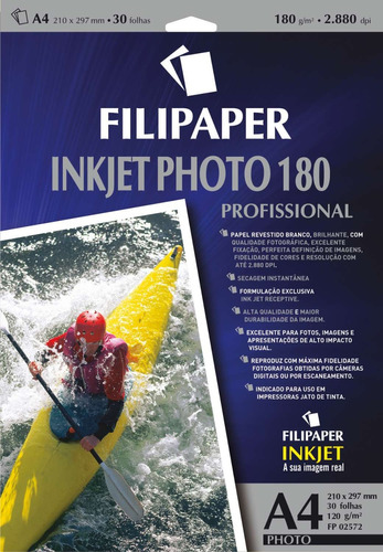 Papel Fotografico Inkjet A4 Photo Profissional 180g C/30