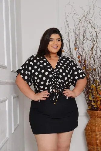 Blusa Cropped Soltinha Plus Size Com Manga Feminina 01
