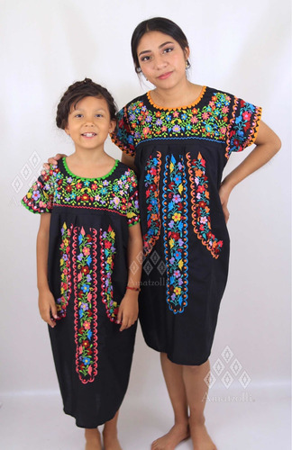 Vestido Mexicano Bordado Artesanal Típico De Flores Chiapas