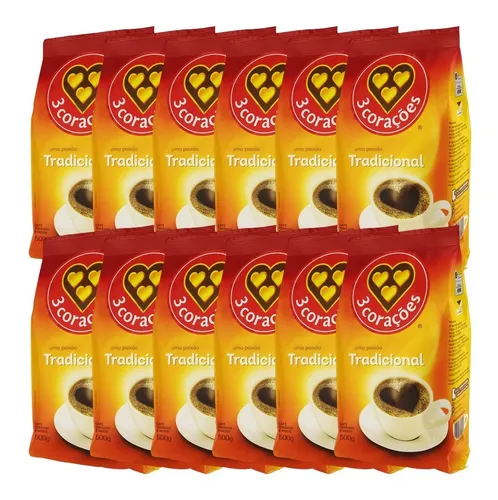 Café Torrado E Moído 3 Corações 500g - Pacote Kit 10 Un