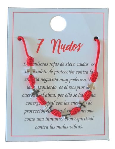 Pulsera 7 Nudos Protección Suerte Hilo Rojo Cruces Ajustable