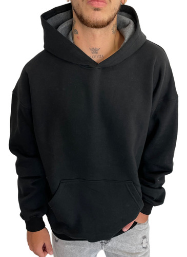 Buzo Hoodie Oversize Canguro Clasico Frizado Capucha Hombre 