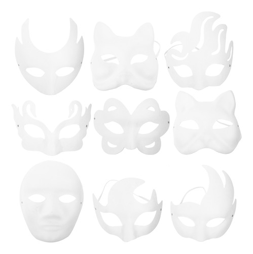 Máscaras De Papel Blanco Para Bricolaje Aladult, 9 Unidades