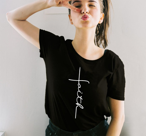 Imagen 3 de 10 de Blusa Playera Camiseta Dama Faith Cruz Fé Colores Elite #509
