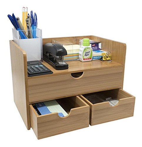 Sorbus 3tier Bamboo Shelf Organizer Para Escritorio Con C