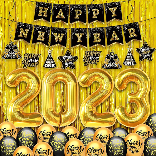 Set De Decoraciones Gold Happy New Year 2023 - Pack De 35, G