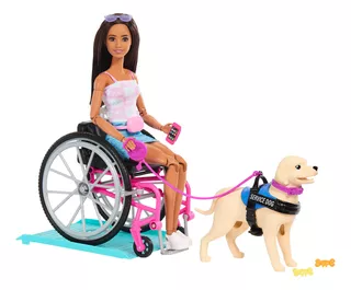 Barbie Set De Juego Muñeca En Silla De Ruedas Con Perro Color Multicolor