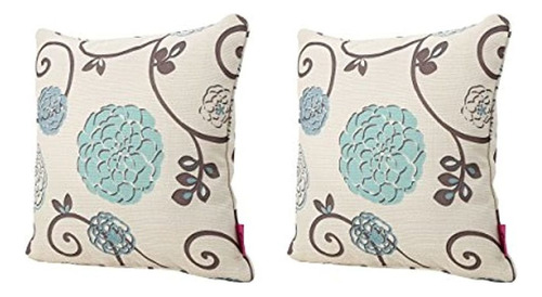 Juego De 2 Almohadas De Tela, Diseño Floral Blanco Y Azul