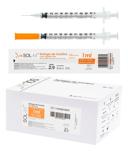 Seringa De 1ml C Agulha Fixa 0,25mm X 6mm Caixa 100 Unidades