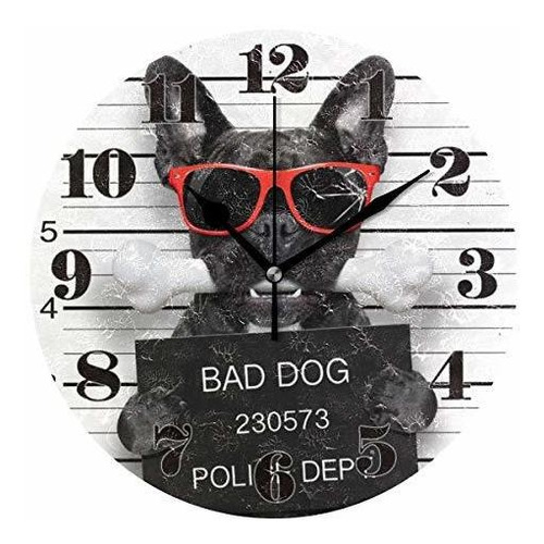 Reloj De Pared Silencioso Con Diseño De Bulldog Francés.