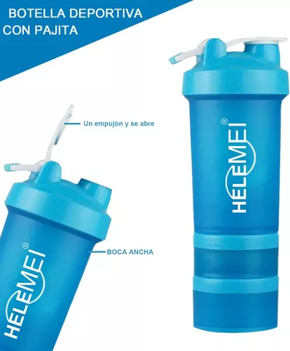 Vaso Proteina Botella Shaker Para Batido Botella Gym 3 En 1 Azul