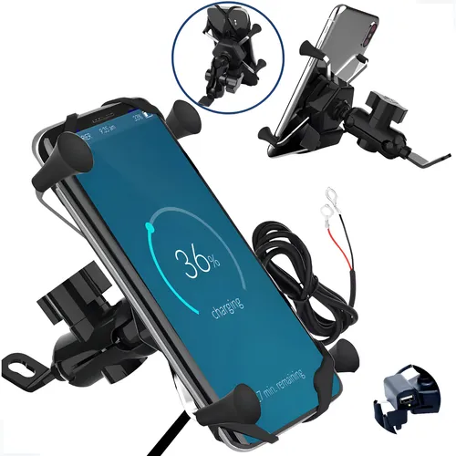 Davely Suporte De Celular Para Moto Garra X Motocicleta Com Carregador Motoboy Uber Ifood Usb Universal