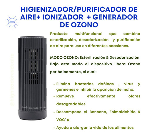 Imagen 1 de 8 de Purificador De Aire Dual: Ioniza El Aire + Genera Ozono 