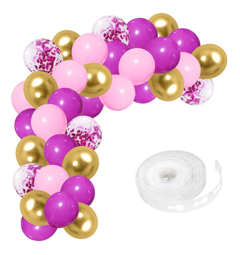 Arco Decorativo 35 Globos Rosa + Cinta + Confetti Cumple