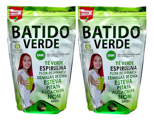 2 Batido Verde 450g Fibra Verde - g a $44