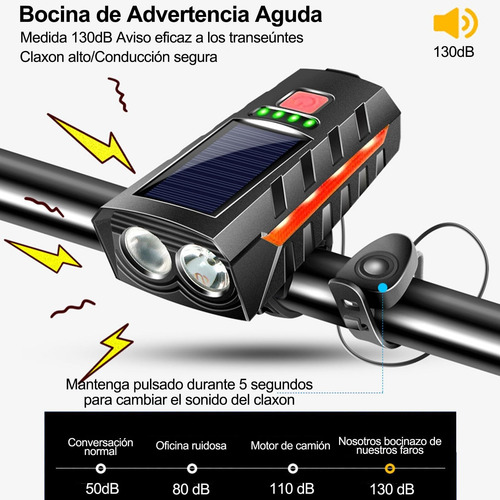 2 En 1 Luces Para Bicicleta, Linterna Solar Recargable Usb