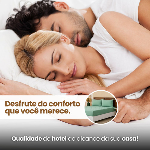 Jogo De Lençol King C/ Elástico E Fronhas Ponto Palito 3 Peças 400 Fios Hotel Premium Cor Verde Agua