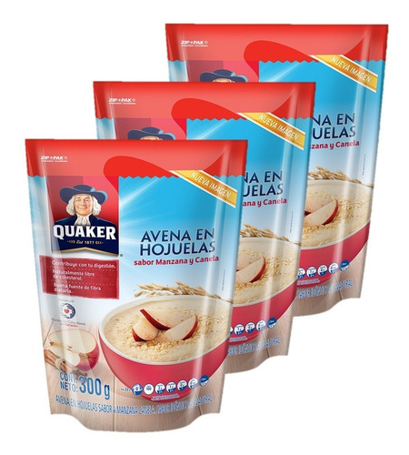 Imagen 2 de 2 de Avena Quaker En Hojuelas Manzana Canela 300 Gr X3 Uds