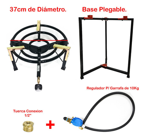 Mechero Quemador Disco Arado 37 Cm +base Plegable+regulador 