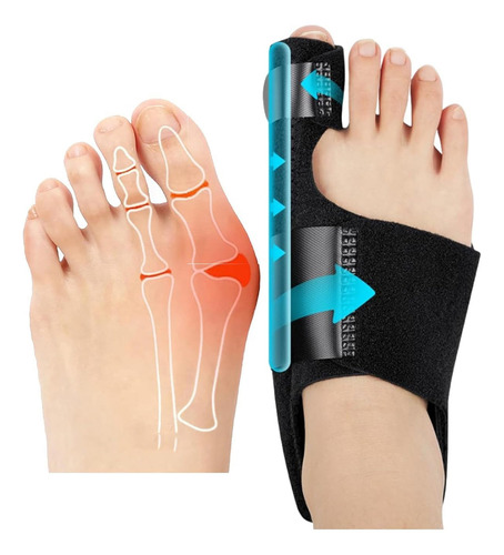Divisória Ajustável De Joanete/joanete Para Hallux Valgus Cor Preto Tamanho M