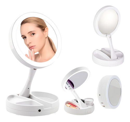 Espelho De Mesa Maquiagem C/ Luz Led Rotação 360° Camarim