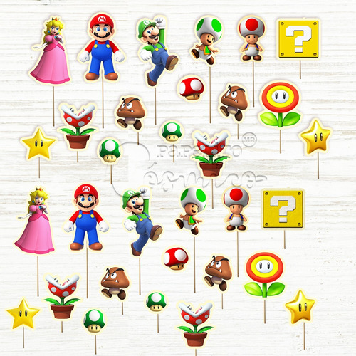 32 Caketopper Mediano Super Mario Bross Luigi Princes Peache