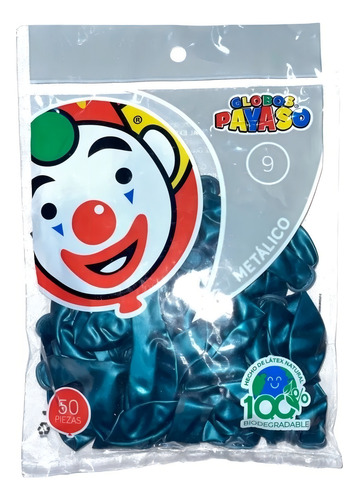 Globo Payaso Metálico #9 50 Piezas Látex Colores Surtidos Color Turquesa