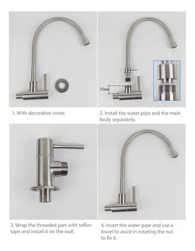 Mezclador De Cocina Monomando De Pared Con 2 Modelos De