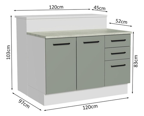 Isla Cocina Con Encimera Y Mostrador Madesa Agata 120cm Mg 1 Color Blanco/Gris