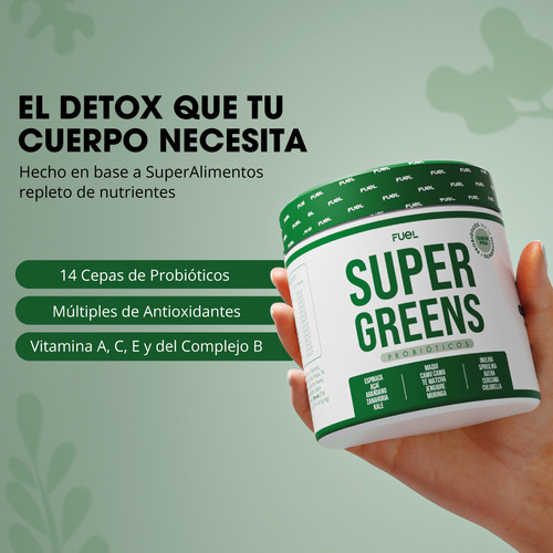 Supergreens Detox + 14 Cepas De Probióticos Sabor Piña| Fuel Sabor Piña