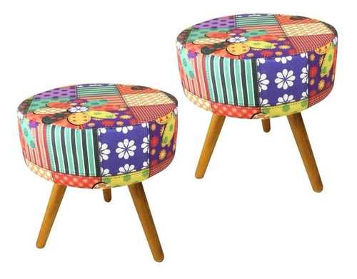 Kit 2 Puff Decorativo Lavínia Triângulo Luxo Cor Patchwork